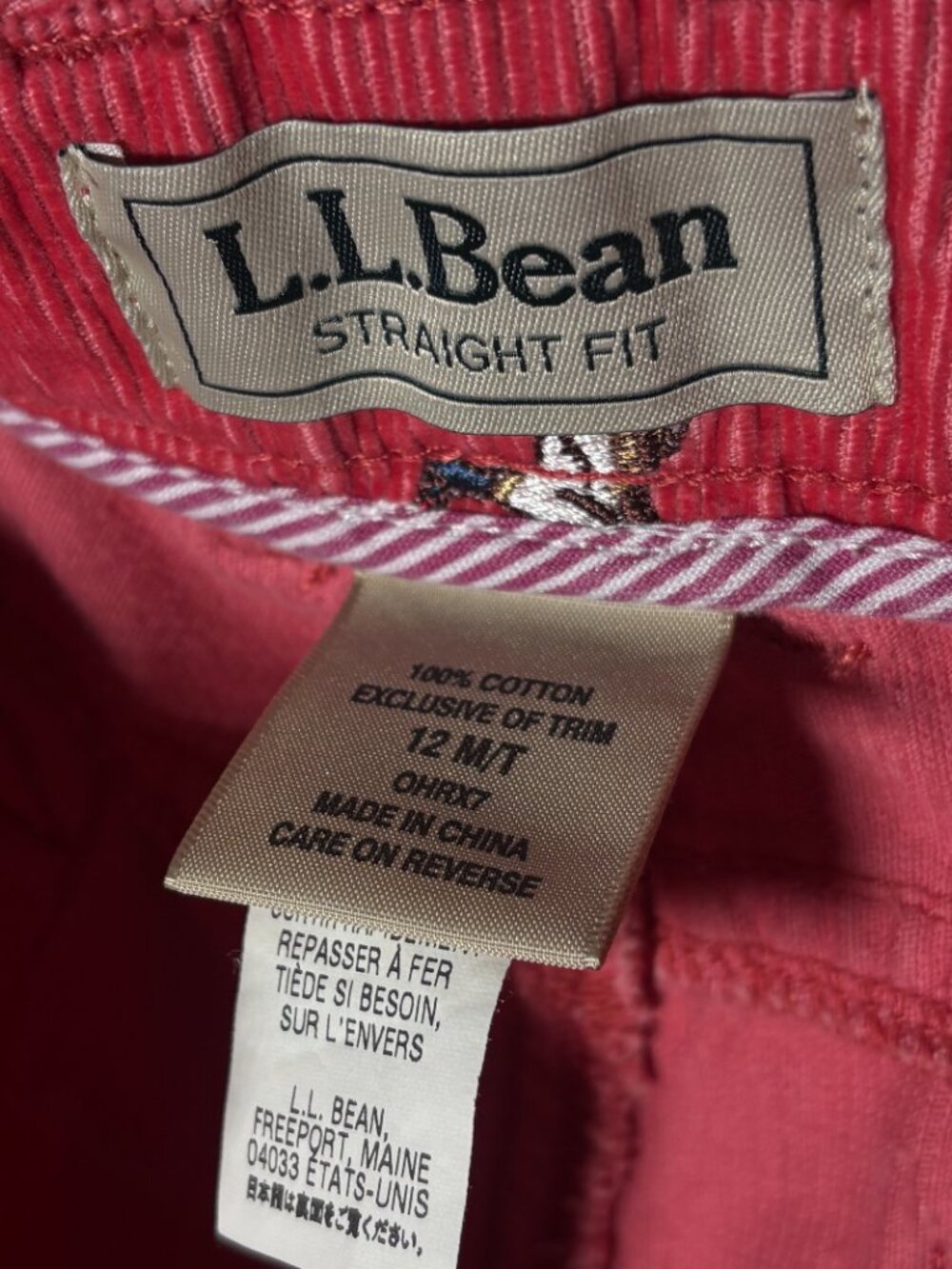 Women's VINTAGE L.L. Bean Mallard Duck Embroidered Corduroy Pant Salmon size 12T - Picture 5 of 16